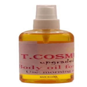 Whitening Body Oil bottle with golden formula for lightening dark spots and evening skin tone